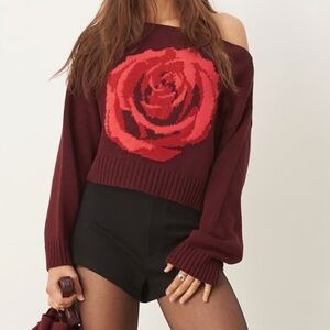 NWOT Miss Selfridge off the shoulder slouchy knit rose sweater